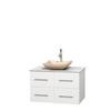 Centra 36 In. Single Vanity in White with White Carrera Top with Ivory Sink and No Mirror