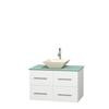 Centra 36 In. Single Vanity in White with Green Glass Top with Bone Porcelain Sink and No Mirror
