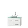 Centra 36 In. Single Vanity in White with Green Glass Top with White Porcelain Sink and No Mirror