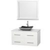 Centra 42 In. Single Vanity in White with Solid SurfaceTop with Black Granite Sink and 36 In. Mirror
