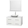 Centra 42 In. Single Vanity in White with Solid SurfaceTop with White Carrera Sink and 36 In. Mirror