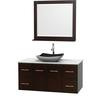 Centra 48 In. Single Vanity in Espresso with White Carrera Top with Black Granite Sink and 36 In. Mirror