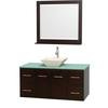 Centra 48 In. Single Vanity in Espresso with Green Glass Top with Bone Porcelain Sink and 36 In. Mirror