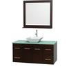 Centra 48 In. Single Vanity in Espresso with Green Glass Top with White Porcelain Sink and 36 In. Mirror
