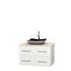 Centra 36 In. Single Vanity in White with Ivory Marble Top with Black Granite Sink and No Mirror