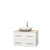 Centra 36 In. Single Vanity in White with Ivory Marble Top with White Carrera Sink and No Mirror