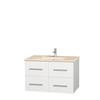 Centra 36 In. Single Vanity in White with Ivory Marble Top with Square Sink and No Mirror