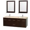 Centra 60 In. Double Vanity in Espresso with Ivory Marble Top with Square Sink and 24 In. Mirror
