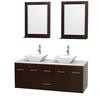 Centra 60 In. Double Vanity in Espresso, Solid SurfaceTop, White Porcelain Sinks and 24 In. Mirrors