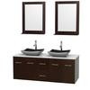 Centra 60 In. Double Vanity in Espresso with Solid SurfaceTop with Black Granite Sinks and 24 In. Mirrors