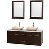Centra 60 In. Double Vanity in Espresso with Solid SurfaceTop with Ivory Sinks and 24 In. Mirrors