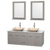 Centra 60 In. Double Vanity in Gray Oak with White Carrera Top with Ivory Sinks and 24 In. Mirrors