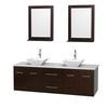 Centra 72 In. Double Vanity in Espresso, Solid SurfaceTop, White Porcelain Sinks and 24 In. Mirrors