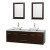 Centra 72 In. Double Vanity in Espresso, Solid SurfaceTop, White Porcelain Sinks and 24 In. Mirrors