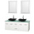 Centra 60 In. Double Vanity in White with Green Glass Top with Black Granite Sinks and 24 In. Mirrors