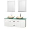 Centra 60 In. Double Vanity in White with Green Glass Top with Ivory Sinks and 24 In. Mirrors