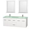 Centra 60 In. Double Vanity in White with Green Glass Top with Square Sink and 24 In. Mirror
