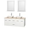 Centra 60 In. Double Vanity in White with Ivory Marble Top with White Porcelain Sinks and 24 In. Mirrors