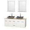 Centra 60 In. Double Vanity in White with Ivory Marble Top with Black Granite Sinks and 24 In. Mirrors