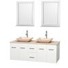 Centra 60 In. Double Vanity in White with Ivory Marble Top with Ivory Sinks and 24 In. Mirrors