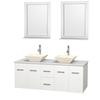 Centra 60 In. Double Vanity in White with Solid SurfaceTop with Bone Porcelain Sinks and 24 In. Mirrors