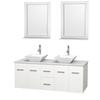 Centra 60 In. Double Vanity in White with Solid SurfaceTop with White Porcelain Sinks and 24 In. Mirrors