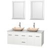Centra 60 In. Double Vanity in White with Solid SurfaceTop with Ivory Sinks and 24 In. Mirrors