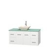 Centra 48 In. Single Vanity in White with Green Glass Top with Bone Porcelain Sink and No Mirror