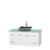 Centra 48 In. Single Vanity in White with Green Glass Top with Black Granite Sink and No Mirror