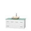 Centra 48 In. Single Vanity in White with Green Glass Top with Ivory Sink and No Mirror