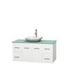 Centra 48 In. Single Vanity in White with Green Glass Top with White Carrera Sink and No Mirror