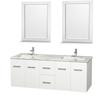 Centra 60 In. Double Vanity in White with White Carrera Top with Square Sink and 24 In. Mirror