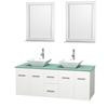 Centra 60 In. Double Vanity in White with Green Glass Top with White Porcelain Sinks and 24 In. Mirrors
