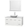 Centra 48 In. Single Vanity in White with Solid SurfaceTop with White Carrera Sink and 36 In. Mirror