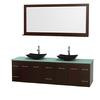 Centra 80 In. Double Vanity in Espresso with Green Glass Top with Black Granite Sinks and 70 In. Mirror