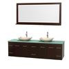Centra 80 In. Double Vanity in Espresso with Green Glass Top with Ivory Sinks and 70 In. Mirror