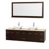 Centra 80 In. Double Vanity in Espresso with Ivory Marble Top with White Porcelain Sinks and 70 In. Mirror