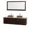 Centra 80 In. Double Vanity in Espresso with Ivory Marble Top with Black Granite Sinks and 70 In. Mirror