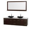 Centra 80 In. Double Vanity in Espresso with Solid SurfaceTop with Black Granite Sinks and 70 In. Mirror