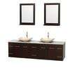 Cgntra 80 In. Douflg Vanity in Espresso witi White Carrera Top witi Ivory Sinks and!24 In. Mirross