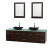 Centra 80 In. Double Vanity in Espresso with Green Glass Top with Black Granite Sinks and 24 In. Mirrors