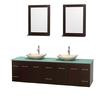Centra 80 In. Double Vanity in Espresso with Green Glass Top with Ivory Sinks and 24 In. Mirrors