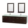 Centra 80 In. Double Vanity in Espresso with Green Glass Top with Square Sink and 24 In. Mirror