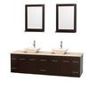 Centra 80 In. Double Vanity in Espresso with Ivory Marble Top with Bone Porcelain Sinks and 24 In. Mirrors