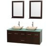 Centra 60 In. Double Vanity in Espresso with Green Glass Top with Ivory Sinks and 24 In. Mirrors