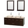 Centra 60 In. Double Vanity in Espresso with Ivory Marble Top with Bone Porcelain Sinks and 24 In. Mirrors