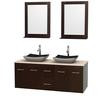 Centra 60 In. Double Vanity in Espresso with Ivory Marble Top with Black Granite Sinks and 24 In. Mirrors