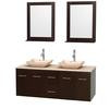 Centra 60 In. Double Vanity in Espresso with Ivory Marble Top with Ivory Sinks and 24 In. Mirrors
