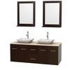 Centra 60 In. Double Vanity in Espresso with Ivory Marble Top with White Carrera Sinks and 24 In. Mirrors