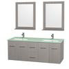 Centra 60 In. Double Vanity in Gray Oak with Green Glass Top with Square Sink and 24 In. Mirror